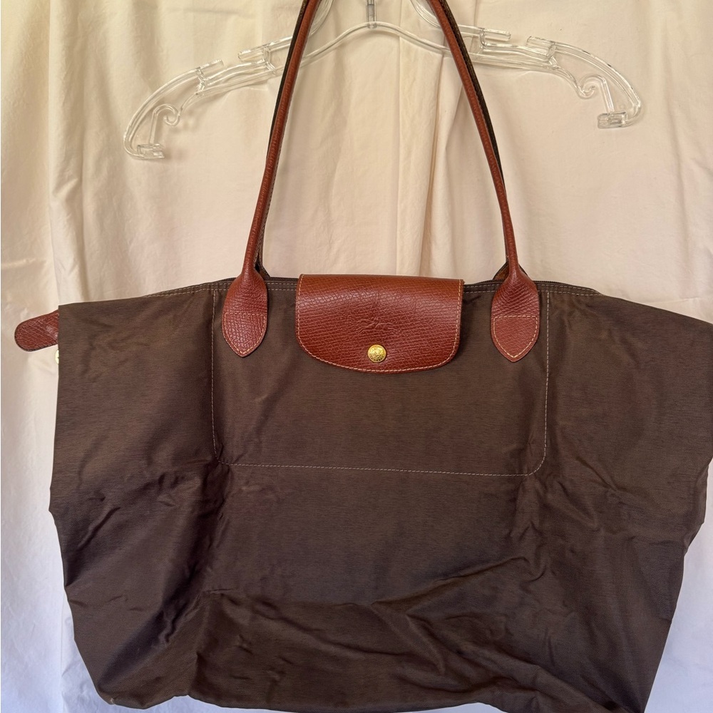 Longchamp Le Pliage Tote with Tan Leather Trim